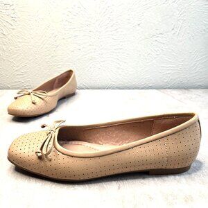 Square Toe Ballet Flats Size 6 Tan Leather Minimalist Preppy Bow Ballerina Shoes